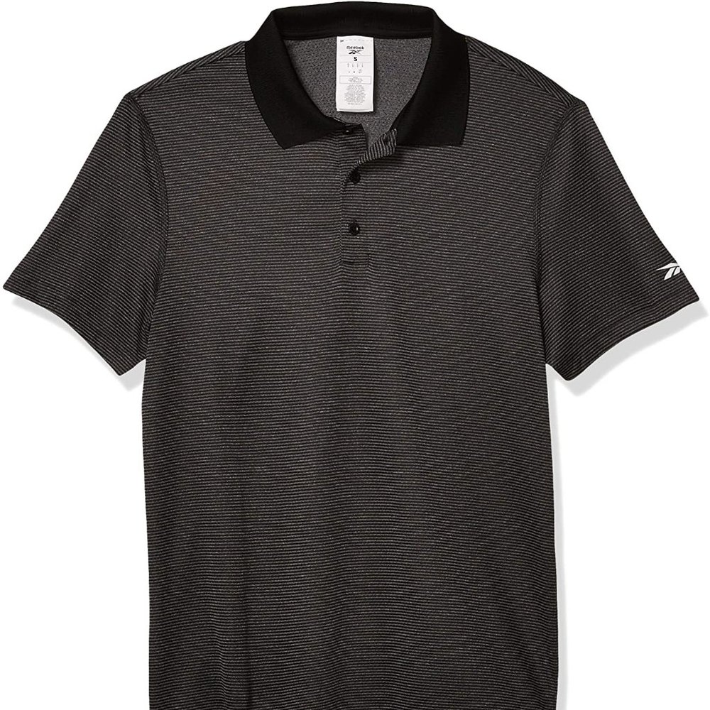 🆕Reebok Men's Workout Ready Striped Polo, Black, Brand New, NWT, Authentic
